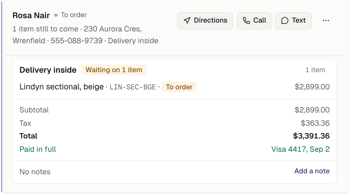 Rosa Nair's order in Backroom: Lindyn sectional, beige, still to order from the supplier, paid in full