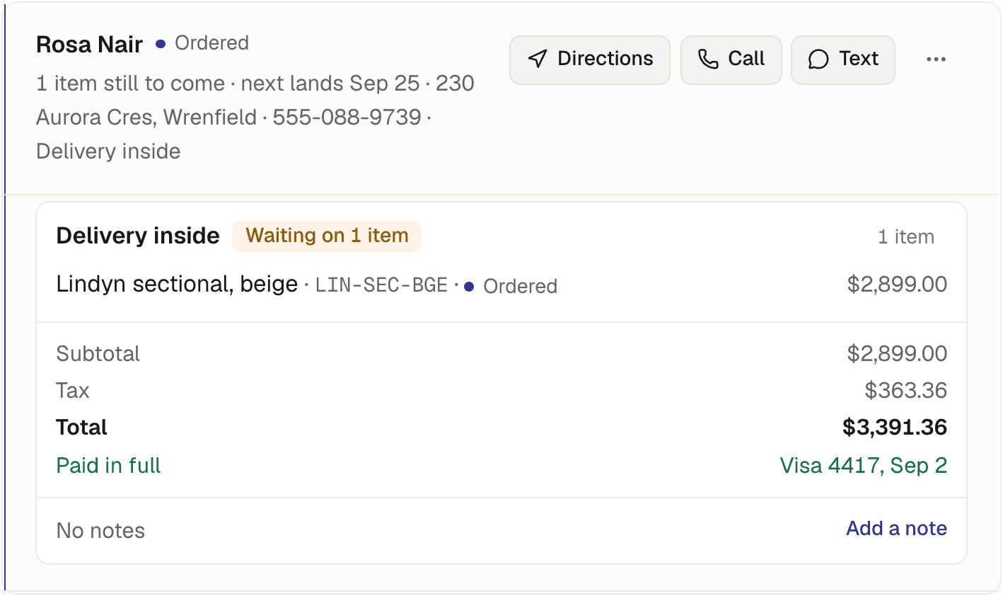 The same order: ordered, due to arrive Sep 25