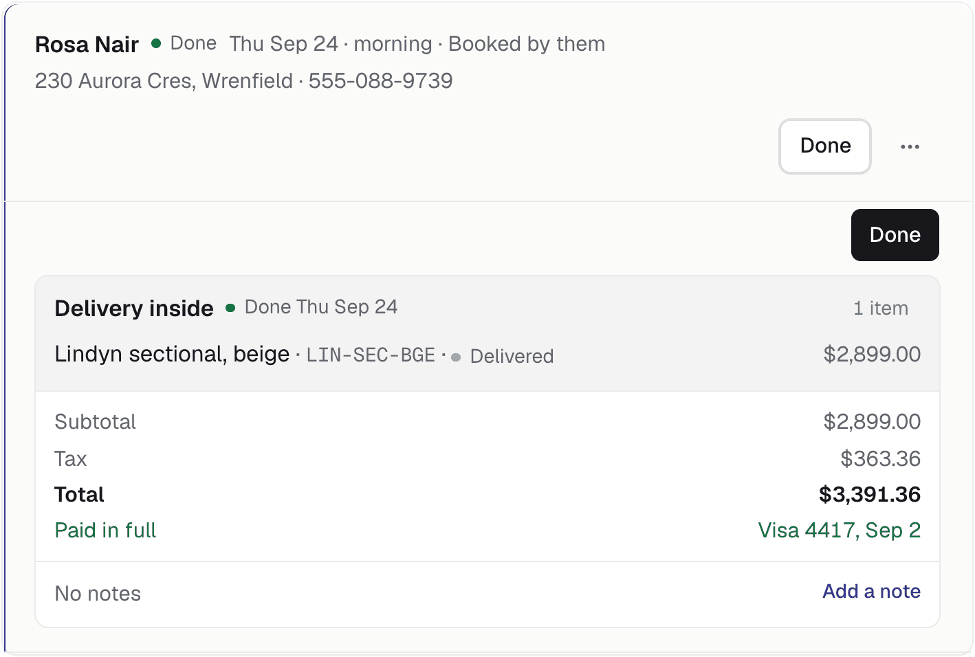 The same order: done, delivered Thursday Sep 24